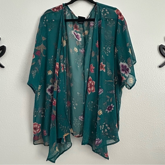 Torrid Teal Floral Sheer Kimono - Picture 1 of 4